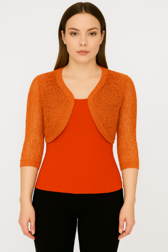 3892A Crochet Top with 3/4 Sleeves
