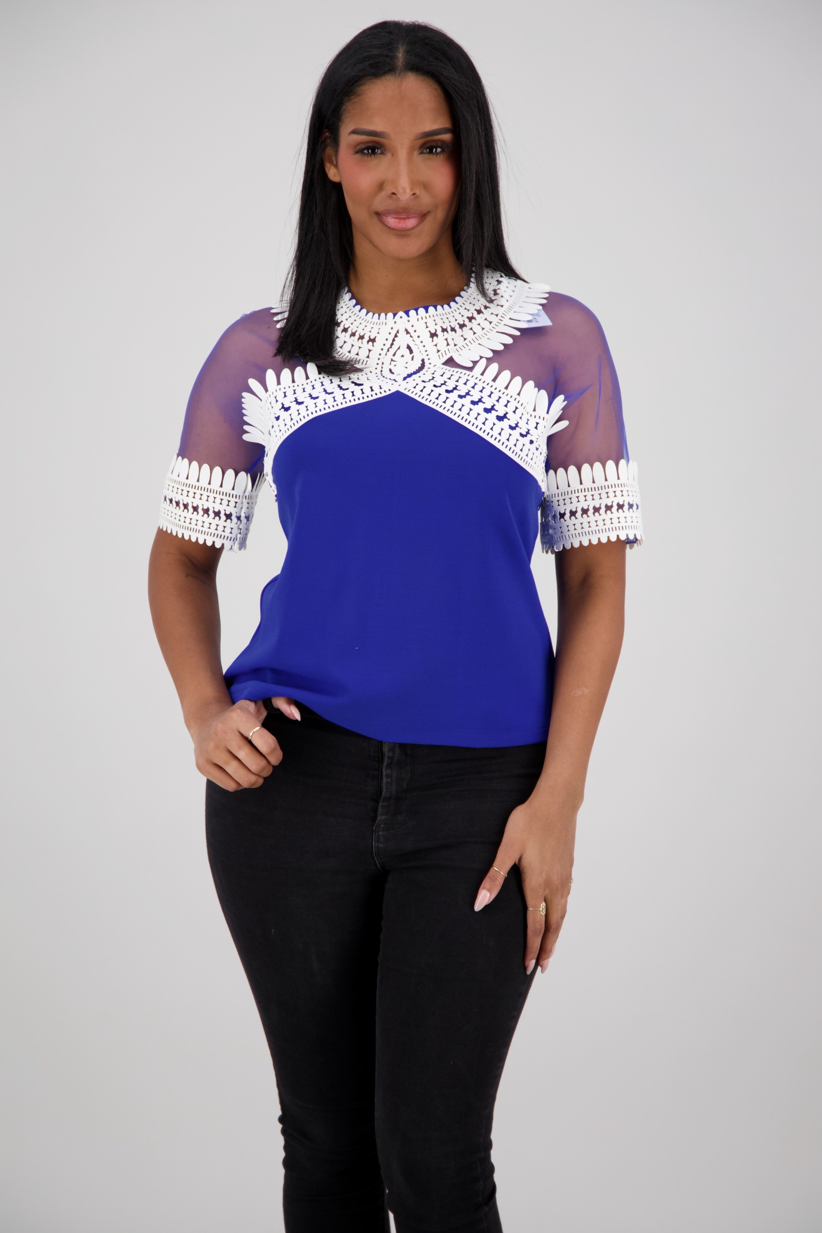 CH-8210 Sheer Lace Trim Top