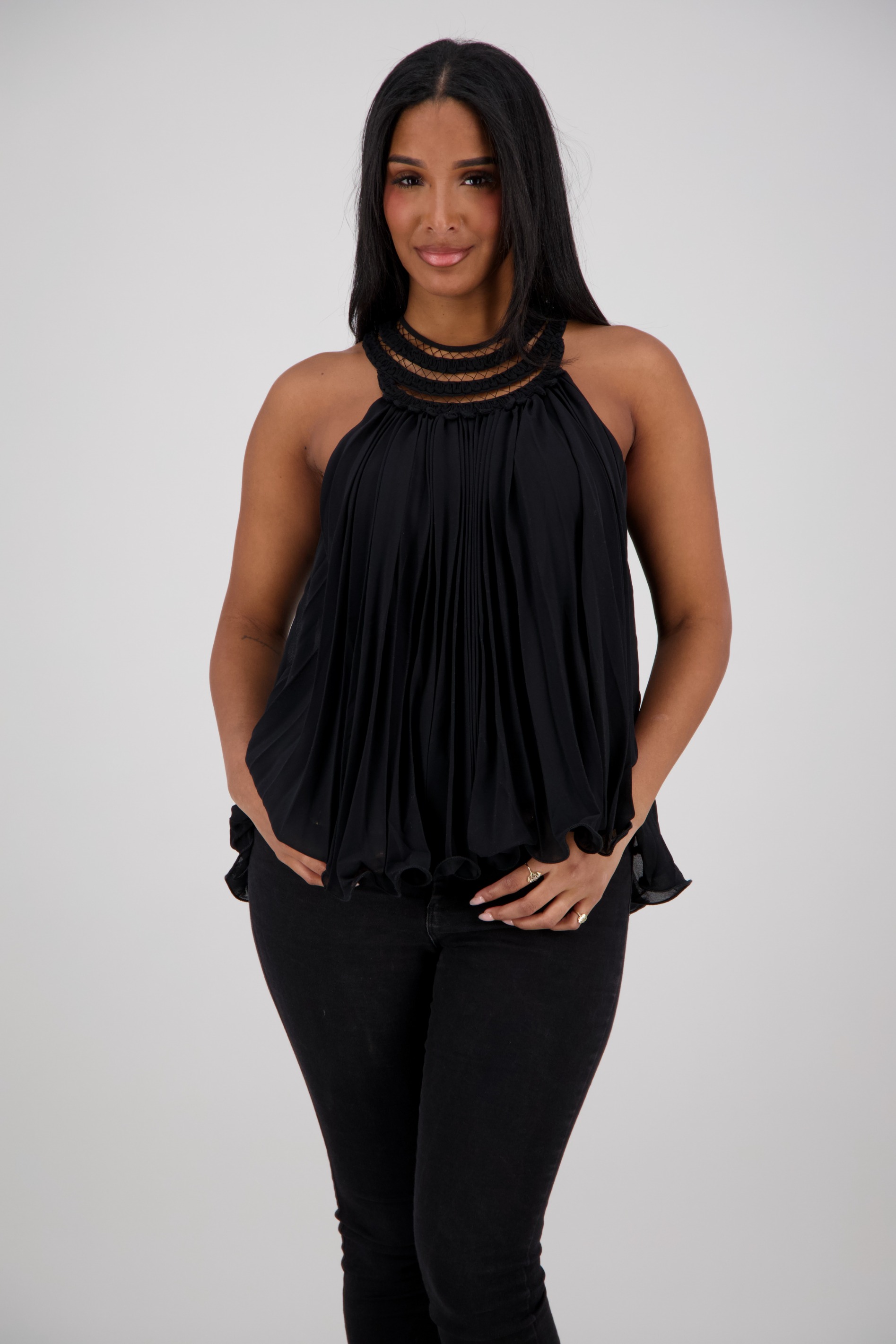 CH-8272 Pleated Halter Neck Top with Beaded Detail – Assorted Colors