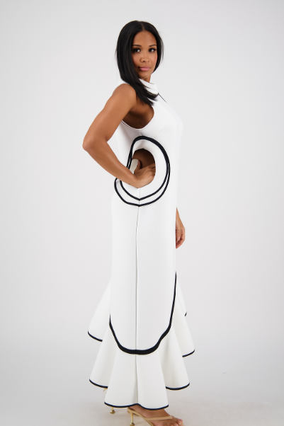 CH-9347 Sculpted Wave Maxi Dress – Scuba Fabric