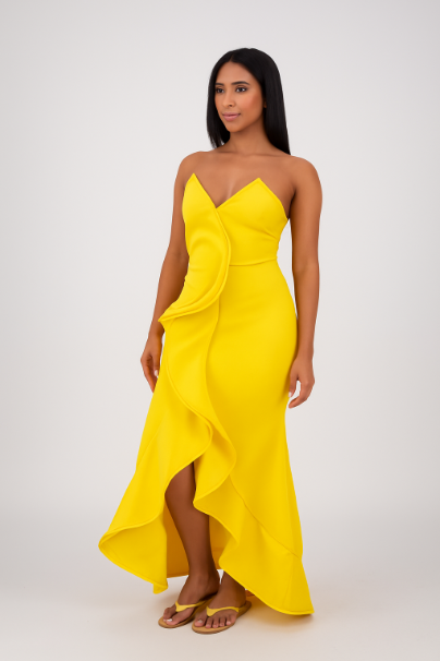 D-0016 Scuba Ruffle Front Evening Gown