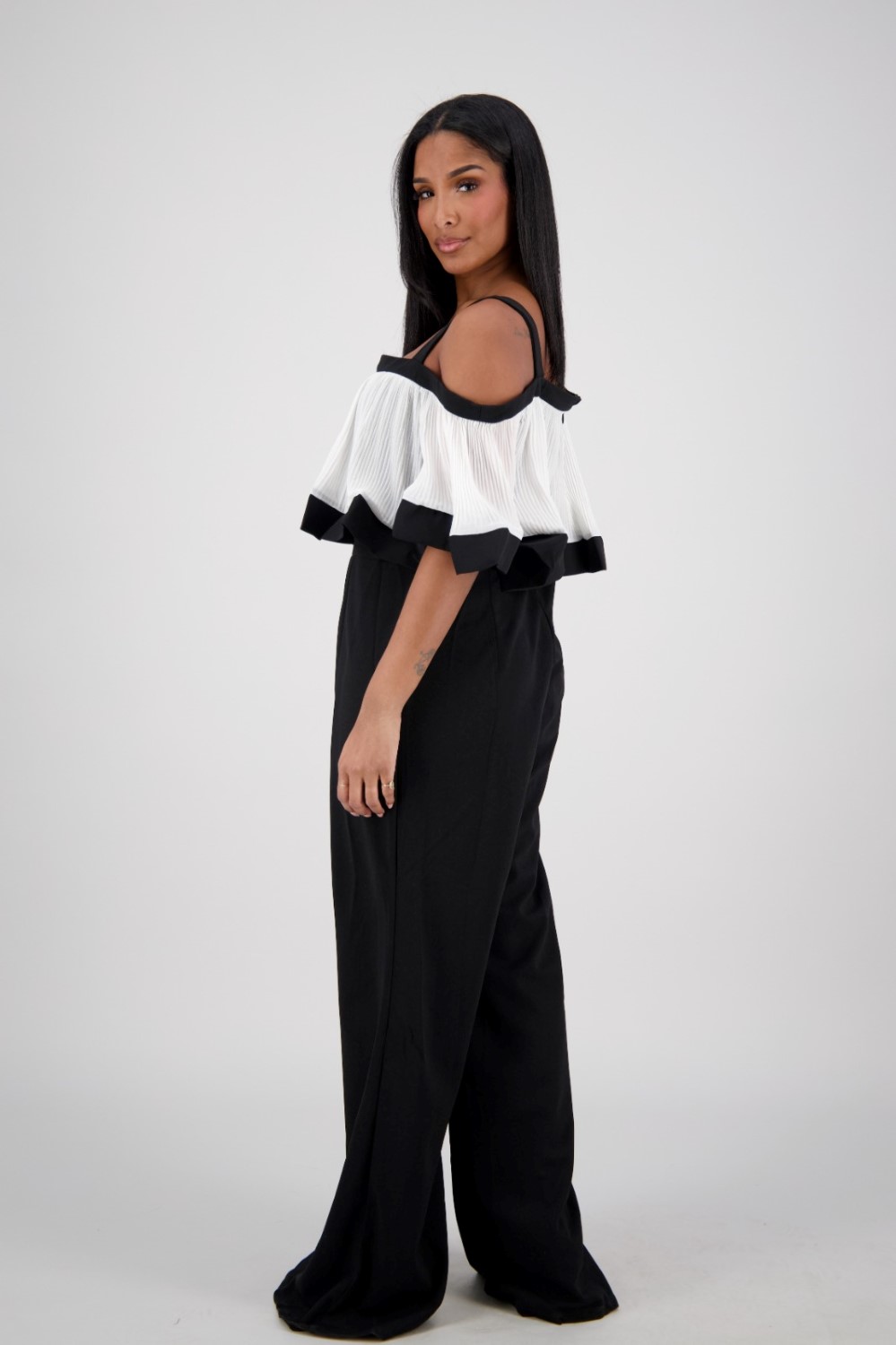 J-0091 Elegant Off-Shoulder Ruffle Jumpsuit