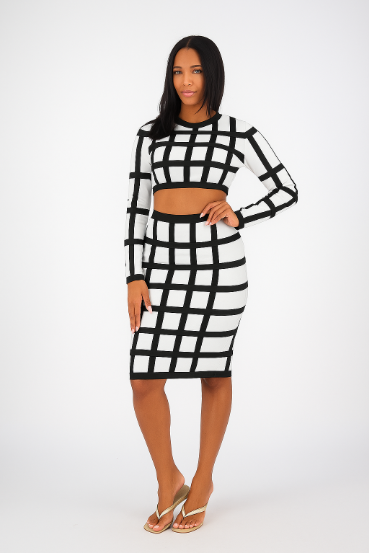RF-015 Long Sleeve Crop & Matching High-Waist Skirt Set