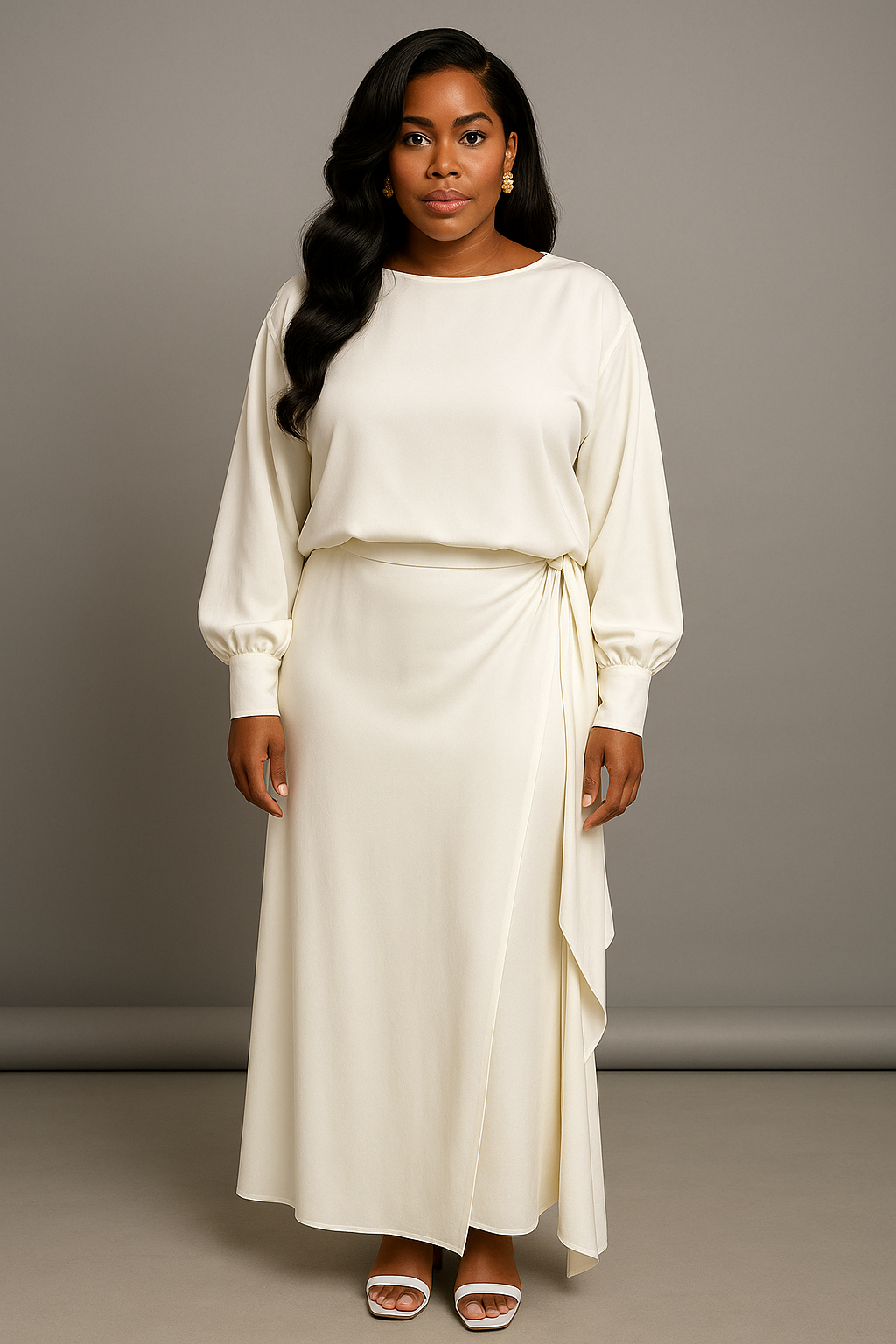 ST-19163 Long Sleeve Wrap Skirt Set