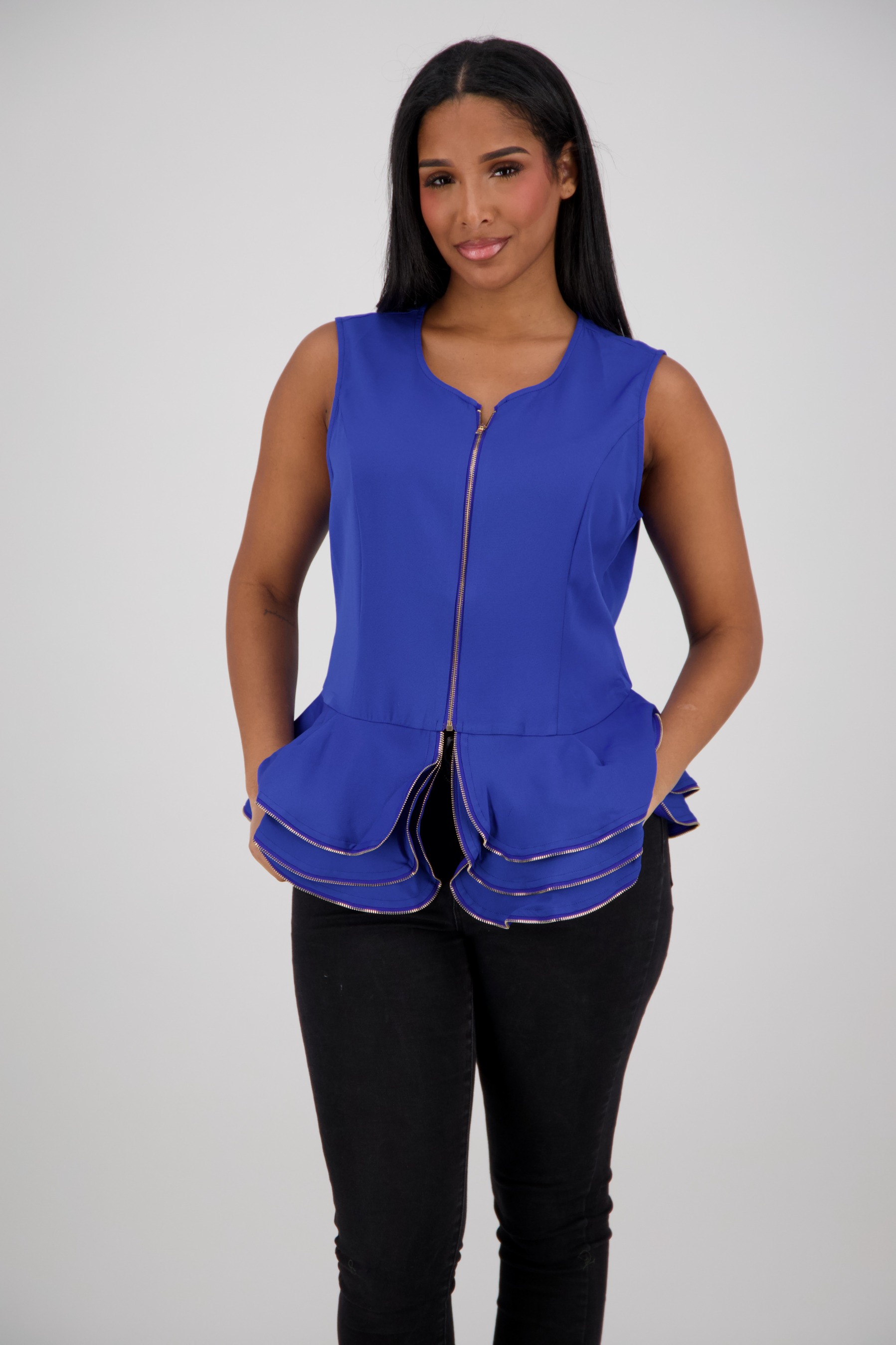 SW-5646 Zip-Front Peplum Top