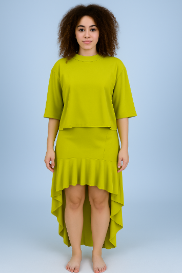 SW-6156-SW-6156-1  High-Low Ruffle Hem Two-Piece Skirt Set
