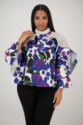 T-0116 Ruffled bell sleeves top Fabric Scuba